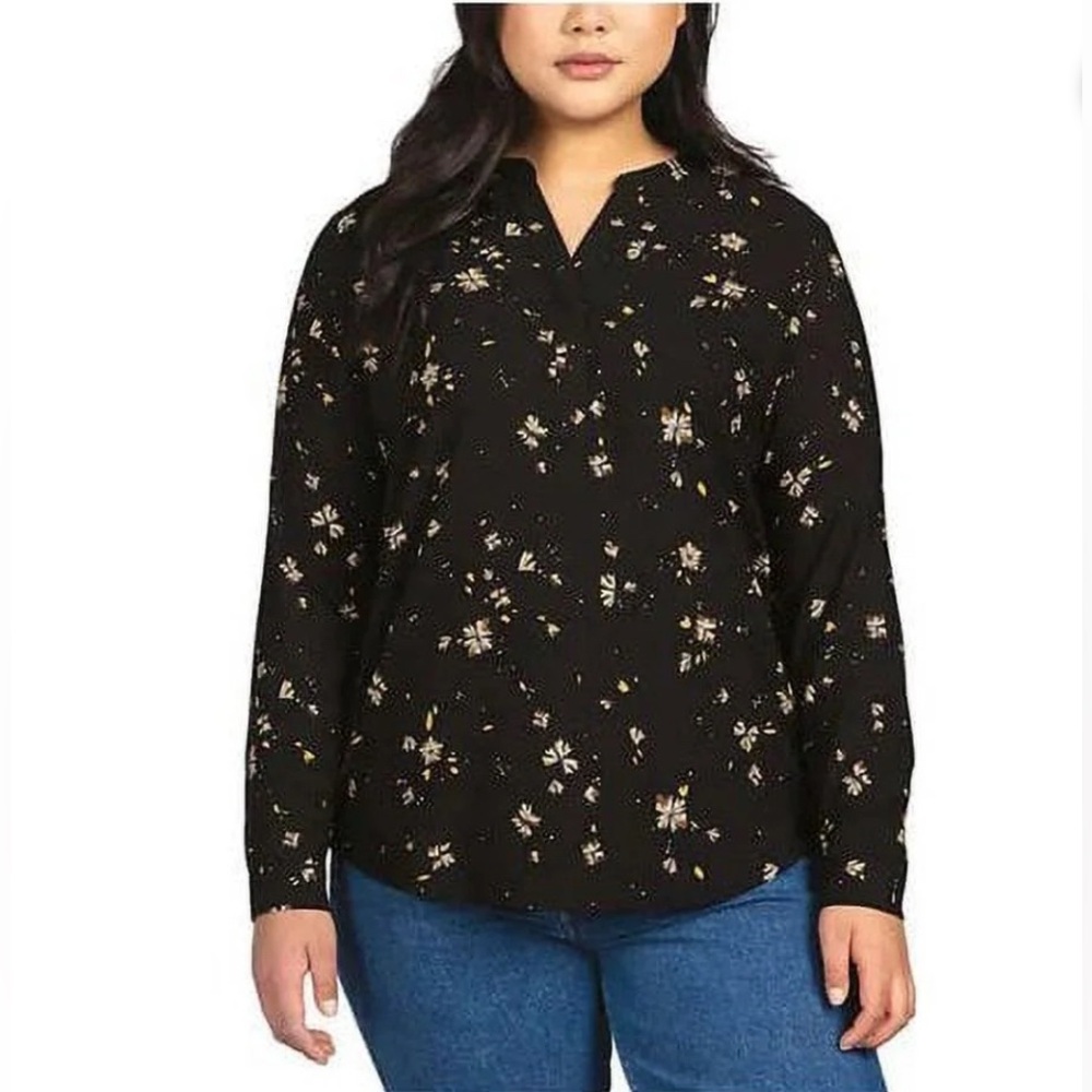 Hilary Radley Womens Black Floral Long Sleeve‎ Tunic Top NWOT Medium